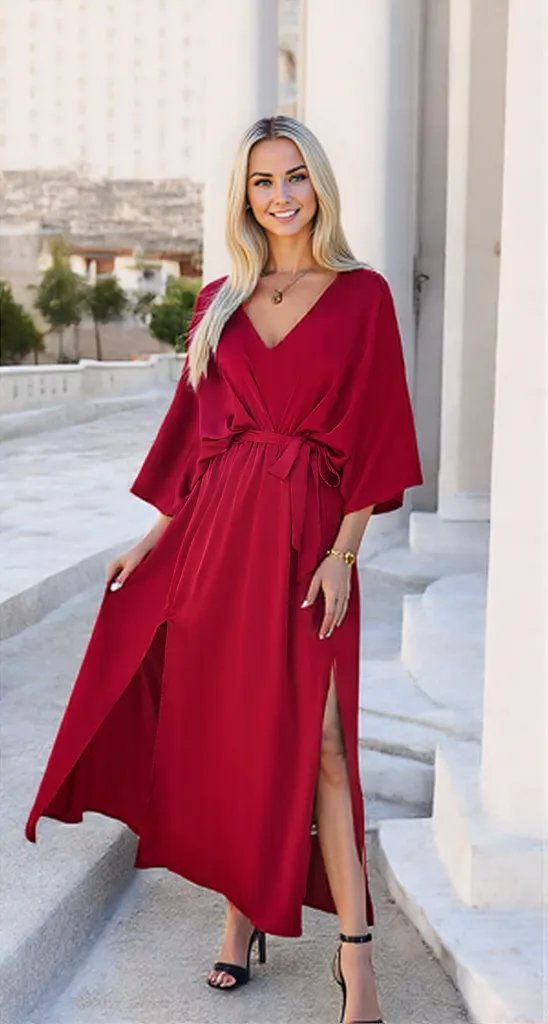 Scarlett | Coastal Chic V-Neck Dress with Slit and Tied Sleeves