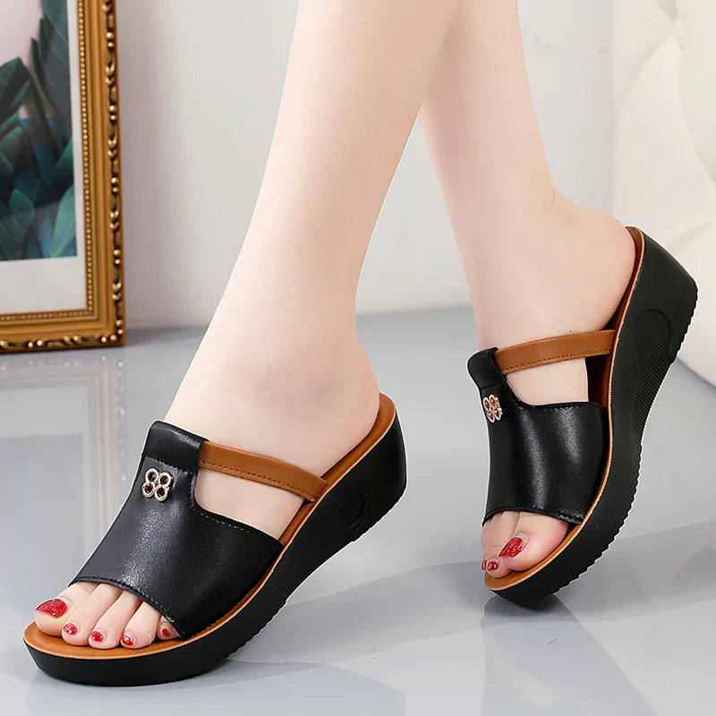 Women's Comfortable Open-Toe Platform Wedge Sandals - Casual Style