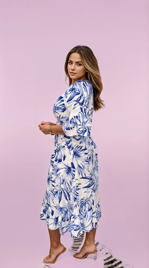 Stylish Midi Dress with Elegant Leaf Print for Women