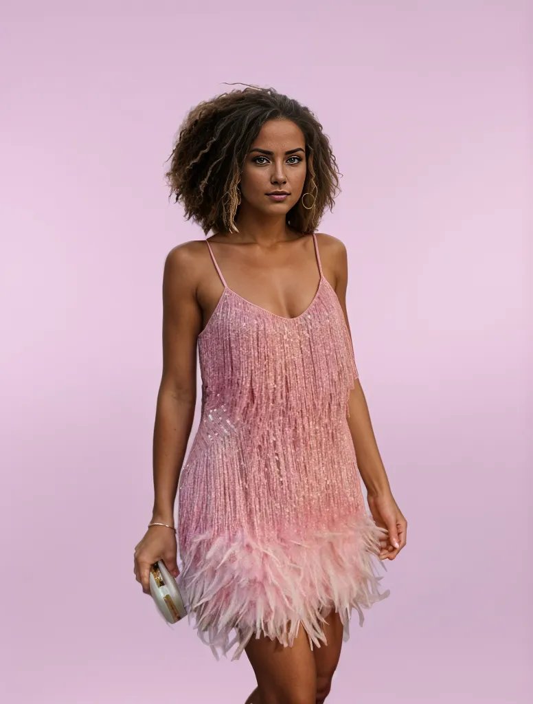 Sophia | Tassel Mini Dress Embellished with Sequins and Feathers