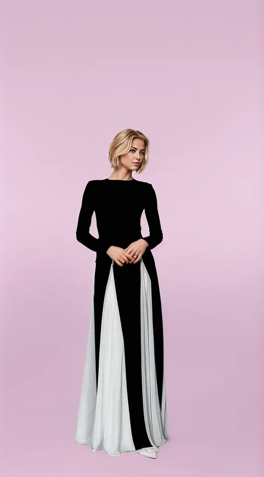 Monochrome Long Sleeve Maxi Dress