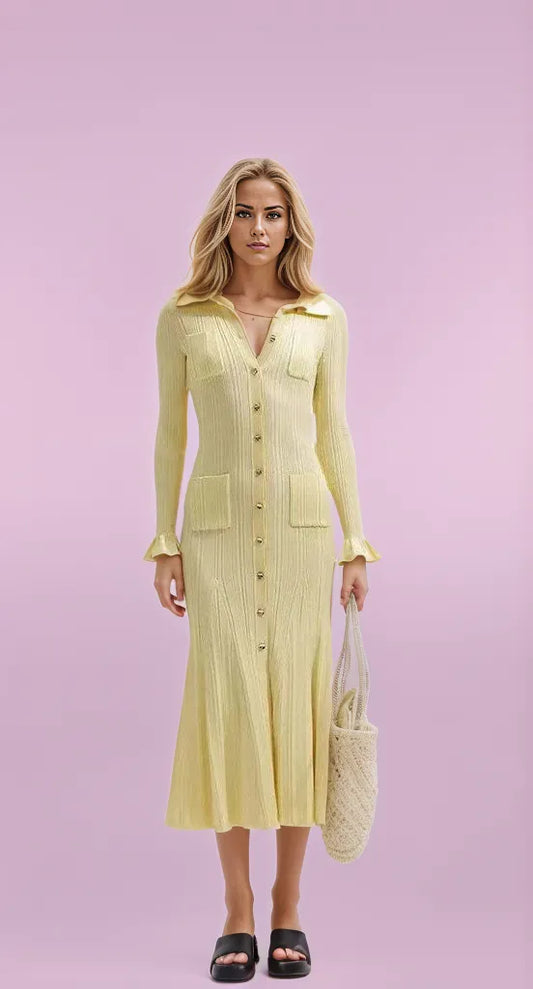 Yellow Long Sleeve Mermaid Gown